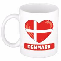 Koffie mok met hartjes vlag Denemarken - drinkbeker - Deense vlag - 300 ml - supporters