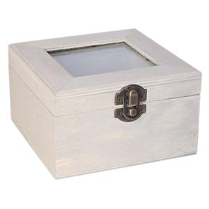 Houten opbergkistje met deksel - grijs - 12 x 12 x 8 cm - Sieraden/spulletjes/sleutels