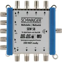 Schwaiger SEW58 531 Satelliet multiswitch Ingangen (satelliet): 5 (4 satelliet / 1 terrestrisch) Aantal gebruikers: 8 Standby-functie