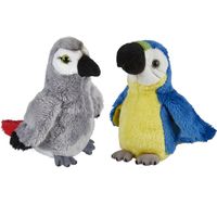 Papegaaien serie pluche knuffels 2x stuks -Blauwe en Grijze van 15 cm - thumbnail