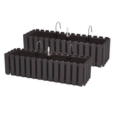 2x stuks fence-look plantenbak/bloembak - kunststof - 58 x 18 x 16 cm - antraciet - hangend