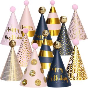 Fissaly® 12 Stuks Happy Birthday Feesthoedjes Karton – Volwassen & Kinderen – Verjaardag Feest Papier Hoedjes