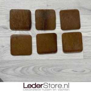 Geitenhuid onderzetters bruin wit 10x10cm