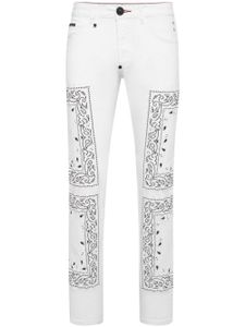 Philipp Plein jean droit à motif bandana brodé - Blanc