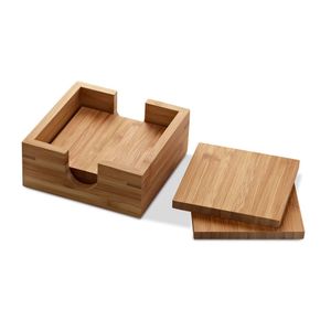 4x Bamboe onderzetters 10 x 10 cm vierkant met houder   -