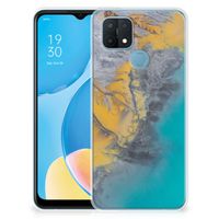 OPPO A15 TPU Siliconen Hoesje Marble Blue Gold - thumbnail