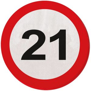 20x Eenentwintig/21 jaar feest servetten verkeersbord 33 cm rond verjaardag/jubileum   -