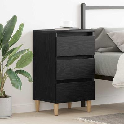 Nachtkastje met lade Zwart eiken 40 x 35 x 69 cm Bewerkt hout
