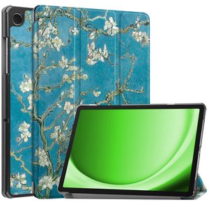 Basey Samsung Galaxy Tab A9 Hoesje Kunstleer Hoes Case Cover -Bloesem