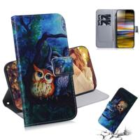 Olieverf schilderij uil patroon gekleurde tekening horizontale Flip lederen case voor Sony Xperia 10 plus met houder & kaartsleuven & portemonnee
