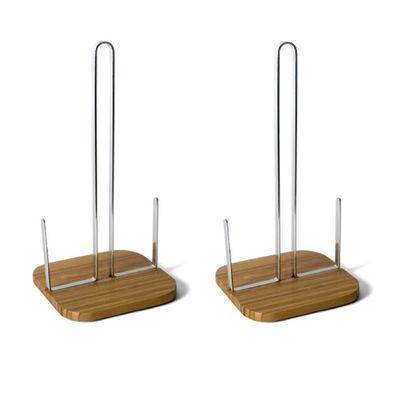 2x stuks keukenrolhouders metaal/bamboe 31 cm