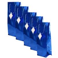 Flessen kado verpakking - 10x - metallic blauw - 33 x 10 cm - Wijnfles/champagne fles inpakken