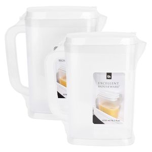 Schenkkan/waterkan - 2x - transparant - 2250 ML - kunststof - 22 x 10 x 22,5 cm