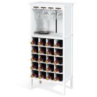 Wijnkast voor 20 Flessen Wijn Fles Organisator Opslag Plank Weergeven Houten Wijnrek met Glas Hanger en Fles Houder Wit/Zwart/Wijnrood