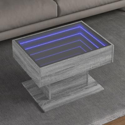 Salontafel met LED 70x50x45 cm bewerkt hout grijs sonoma eiken