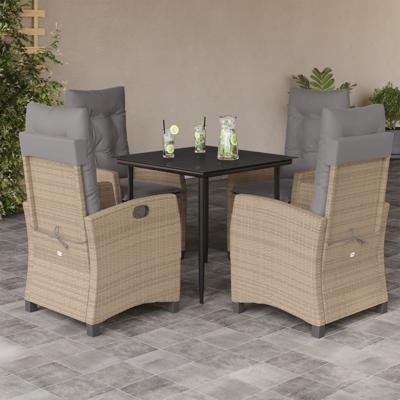 5-delige Tuinset met kussens poly rattan gemengd beige