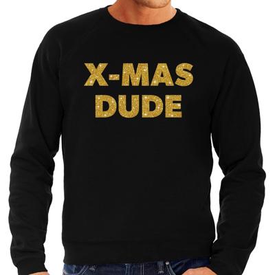 Foute Kersttrui sweater - x-mas dude - goud / glitters - zwart - heren - kerstkleding Foute Kersttrui sweater - x-mas dude - goud / glitters - zwart - heren - kerstkleding
