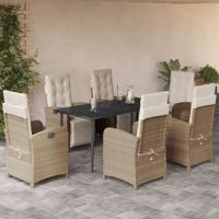 7-delige Tuinset met kussens poly rattan beige