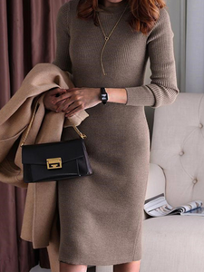 Casual Plain Long Sleeve Dress