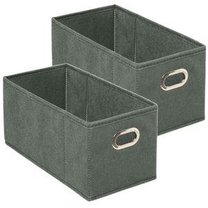 Set van 2x stuks opbergmand/kastmand 7 liter grijsgroen linnen 31 x 15 x 15 cm