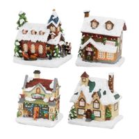 Set van 4x stuks Kerstdorp kersthuisjes met verlichting 12,5 cm - thumbnail