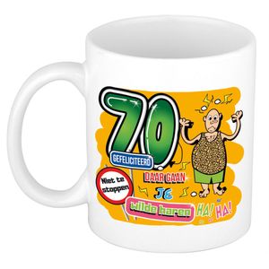 Cadeau mok 70 jaar - daar gaan je wilde haren - keramiek - 300 ml