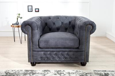 Chesterfield Fauteuil 105cm antiek grijs met knoopstiksels en veerkern - 37389
