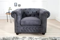 Chesterfield Fauteuil 105cm antiek grijs met knoopstiksels en veerkern - 37389