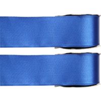 2x Blauwe satijnlint rollen 2,5 cm x 25 meter cadeaulint verpakkingsmateriaal - Cadeaulinten - thumbnail