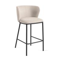 Kave Home Ciselia barkruk H65 chenille Beige poot zwart