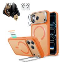 iPhone 17 Pro Bundle Classic Hybrid Magnetic Case (Stash Stand) and Armorite Pro Privacy Screen Protector - Frosted Orange