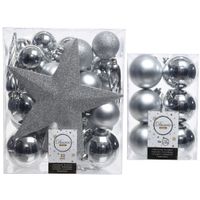 Kerstversiering kunststof kerstballen met piek zilver 5-6-8 cm pakket van 45x stuks