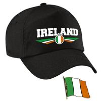 Ierland supporters setje - baseballcap print zwart - colbert pin broche vlag - volwassenen