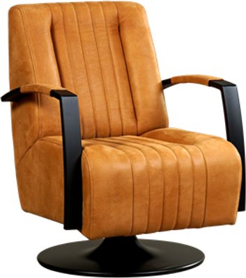 Cognac leren industriële draaifauteuil Galaxy - staal zwart frame met schotelvoet - Kenia Leer Cognac (cognac leer)