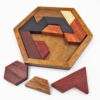 Kinderen Houten Speelgoed Hexagon Puzzel Geometrische Abnormity Vorm Puzzel Tangram