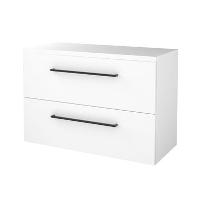 Badmeubelset BWS Salt 100x46cm Met Grepen 2 Lades Met Afdekplaat Ice White