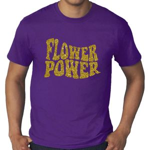 Grote Maten Flower Power t-shirt paars met gouden letters heren