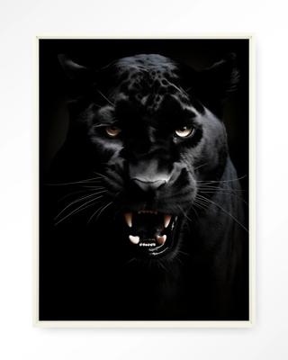 Urban Cotton Wandkleed 'Rawr Panther' 80 x 110cm in Floating Frame - off white