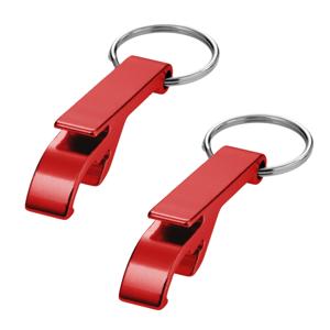 Flessen openers sleutelhanger - Set van 15x stuks - rood - 5.5 cm - met sleutelsring