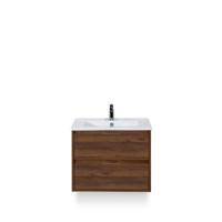 Porto Badmeubelset 70 cm - Walnoot - Keramische Wastafel Wit Slim