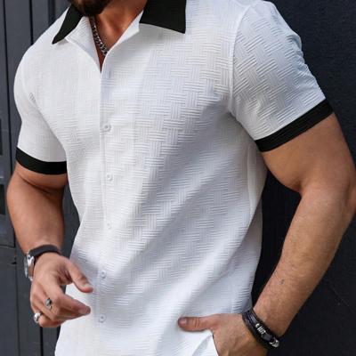 Bon&Bon Homme Men's Contrast Color Patchwork Short Sleeve Shirt White / M