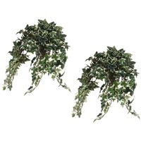 2x Hedera klimop kunstplanten groen in grijze sierpot L45 x B25 x H25 cm - Kunstplanten - thumbnail