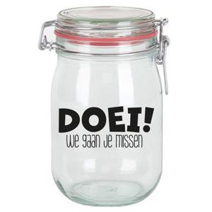 Cadeau voorraadpot/snoeppot - glas - doei we gaan je missen - 11 x 11 cm - 1 liter