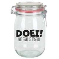 Cadeau voorraadpot/snoeppot - glas - doei we gaan je missen - 11 x 11 cm - 1 liter - thumbnail