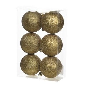 6x Kunststof kerstballen glitter goud 8 cm kerstboom versiering/decoratie   -