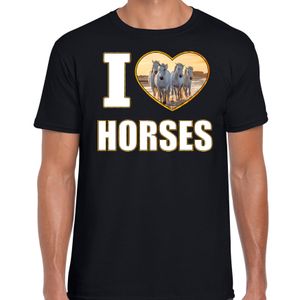 I love horses t-shirt met dieren foto van een wit paard zwart voor heren