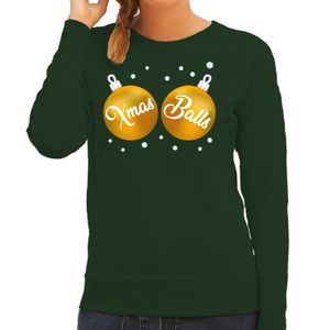 Groene kersttrui / kerstkleding met gouden Xmas Balls voor dames 2XL (44)  -