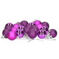 24x stuks kerstballen paars mix van mat/glans/glitter kunststof 3 cm