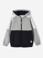Sportieve sweater met rits en capuchon, colourblock effect, jongens gemêleerd grijs