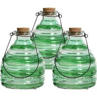 3x wespenvanger/wespenval met hengsel - glas - groen - D13 x H17 cm